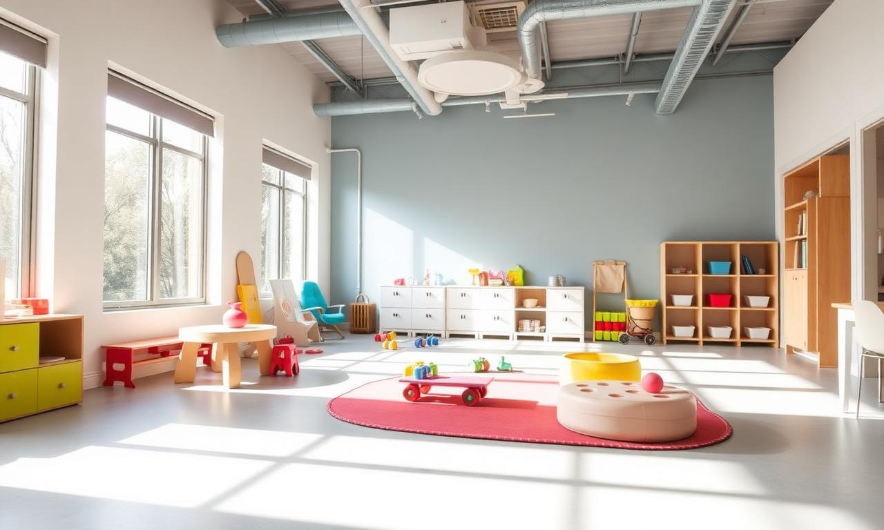 Holy Moley cleaners preparing a bright Melbourne childcare playroom
