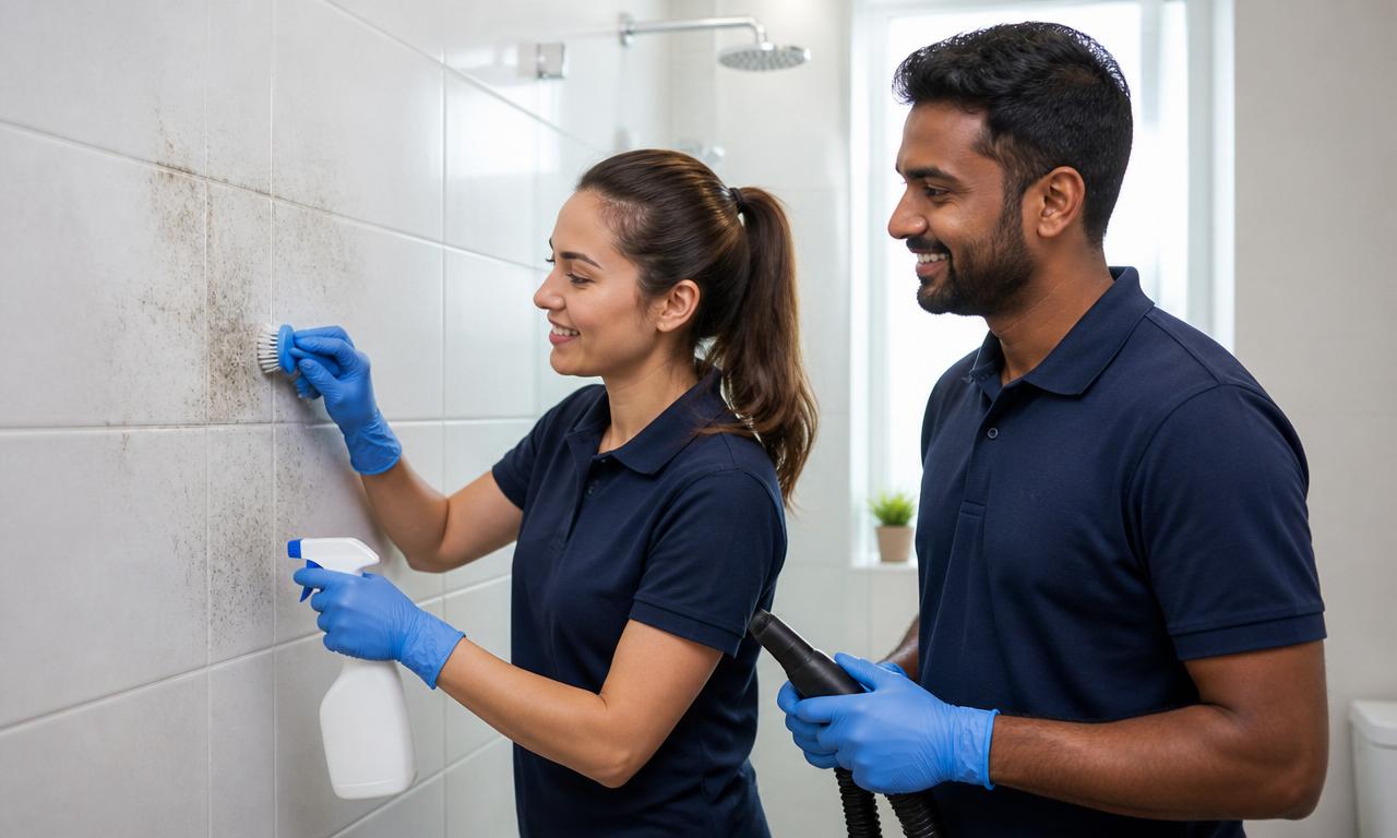 Holy Moley Cleaning technicians treating mould in a Melbourne bathroom