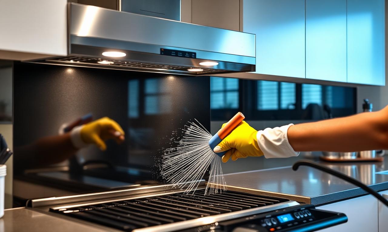 Detailed deep cleaning of a Melbourne kitchen range hood