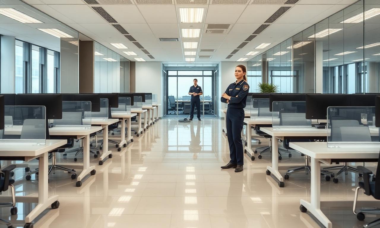 Holy Moley team cleaning a modern Melbourne office space
