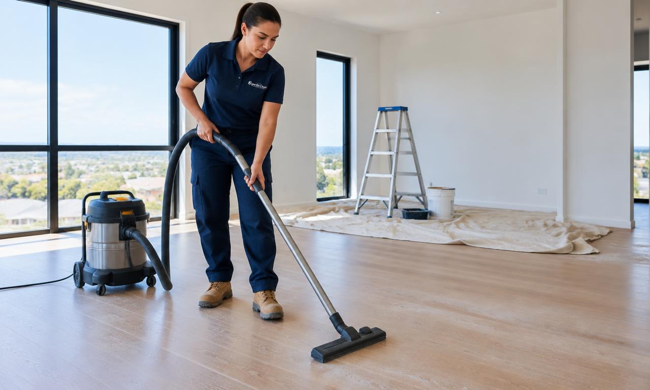 Builders clean of a newly constructed Melbourne home with fine dust being removed from floors